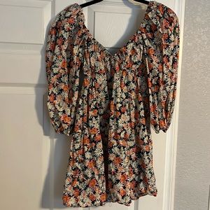 Floral Puffy Long Sleeve Mini Dress